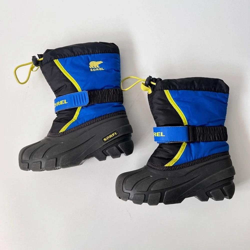 Sorel Snow Commander Boots Size 12 Kids Blue Black Waterproof Winter‎ Insulated